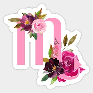 Scorpio Horoscope Zodiac Pink Flower Design Sticker